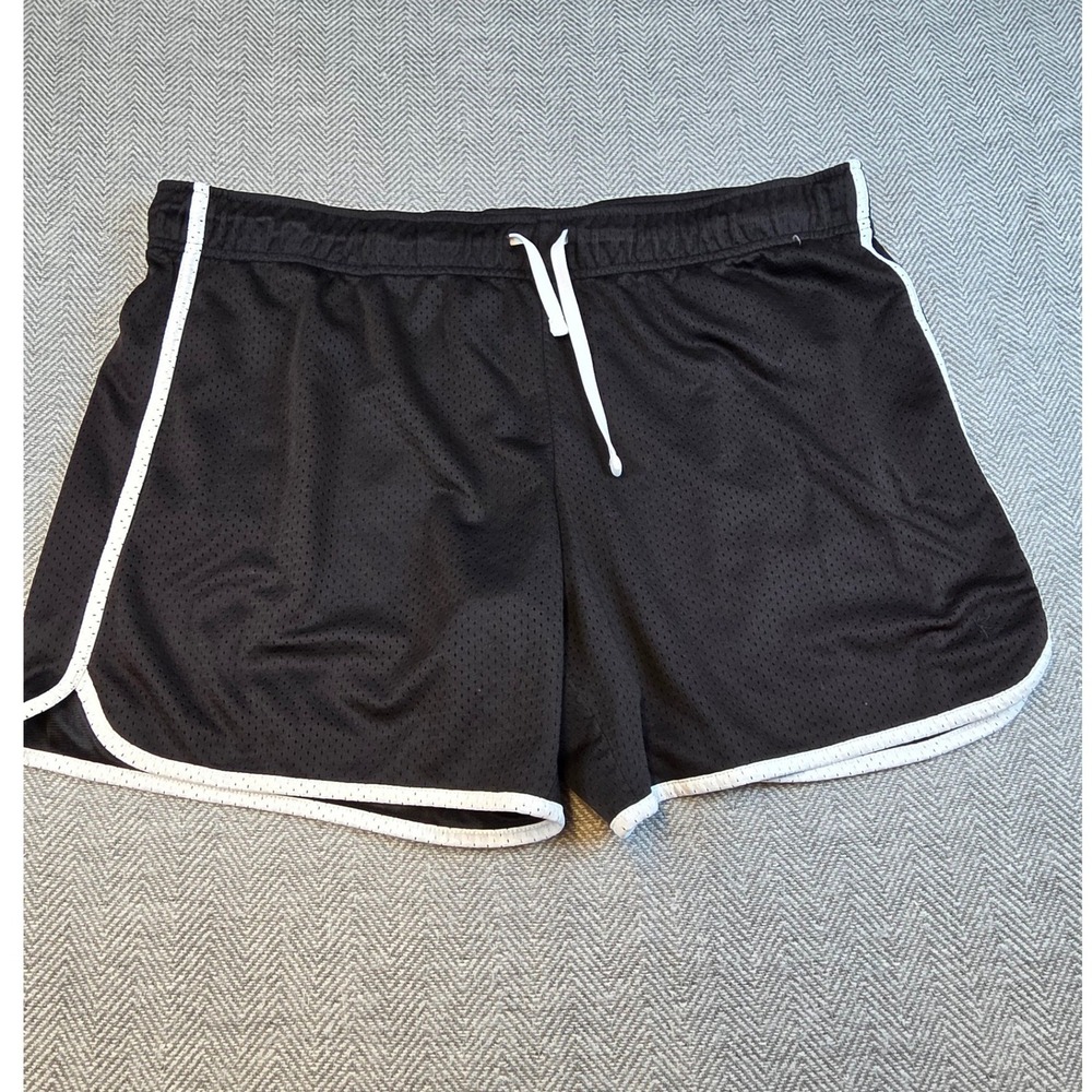 Danskin Now Women XL Black Mesh Dolphin Athletic Shorts DNL14123 Drawstring